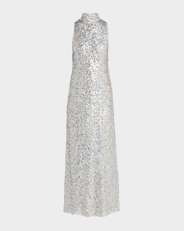 Sculpty High-Neck Sequined Dress